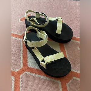 TEVA Yellow Floral Platform Sandals